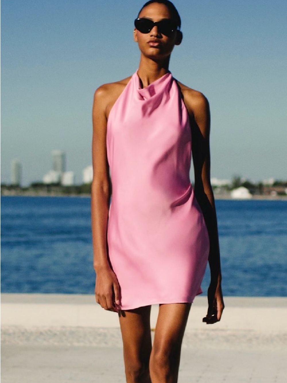 Aritzia Satin Pink Halter Mini Dress - Picture 3 of 9